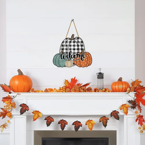Vista 6 de Decoración de pared de calabaza, decoración de pared de calabaza, decoración de otoño para el hogar, porche, colgador de puerta delantera, letrero