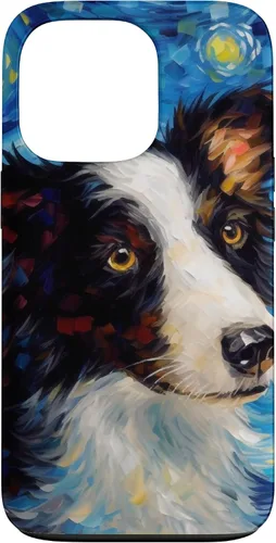 Vista 10 de iPhone 16 Border Collie Starry Night Van Gogh Border Collie Case