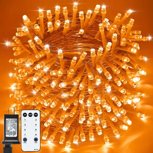 Vista 12 de Tira de luces de Halloween moradas y naranjas, 800 LED, 330 pies, 8 modos, temporizador, impermeable, para enchufar, para interiores y exteriores