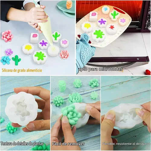 Vista 4 de 9 moldes de silicona para suculentas, moldes de resina de flores de cactus 3D, moldes de arcilla de cactus, molde de pastel de flores, moldes