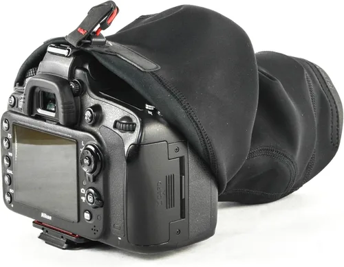 Vista 2 de Peak Design Funda de lluvia Shell para cámara, pequeña, cubierta de lluvia resistente a la intemperie para cámara DSLR, tela de neopreno elástica