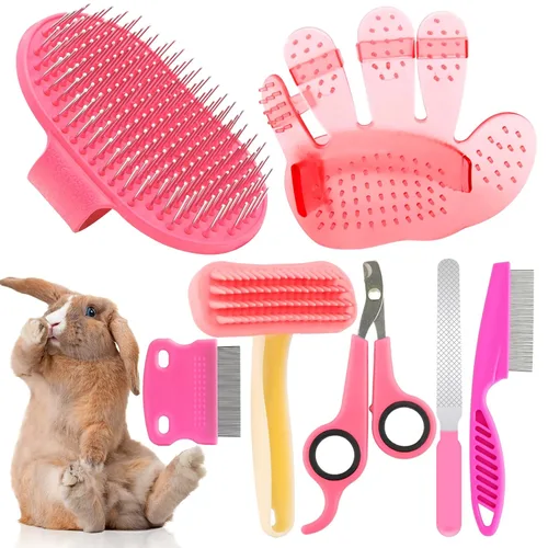 Vista 9 de KALAMANDA - Kit de aseo para conejo, cepillo para quitar uñas con cortaúñas de conejo, recortadores de uñas de conejo con peines para mascotas