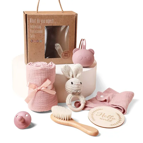 Vista 11 de EERKEOD Set de regalo para bebé recién nacido, juego de baño esencial para bebé recién nacido con manta de bebé, sonajero para bebé, regalo