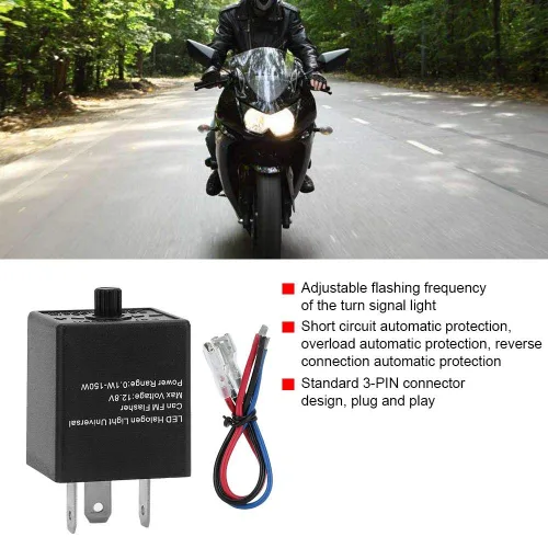 Vista 3 de Relé de intermitente LED ajustable de 12V 3 PIN para motocicleta automotriz, parpadeo de luz de giro, 0. 150W, plástico ABS