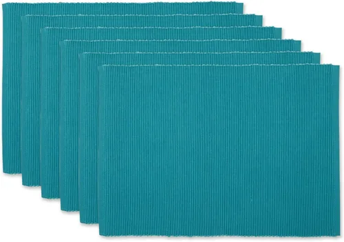 Vista 23 de DII - Juego de manteles individuales (100% algodón, acanalado) para uso diario, 13x19, Aqua, 6 piezas