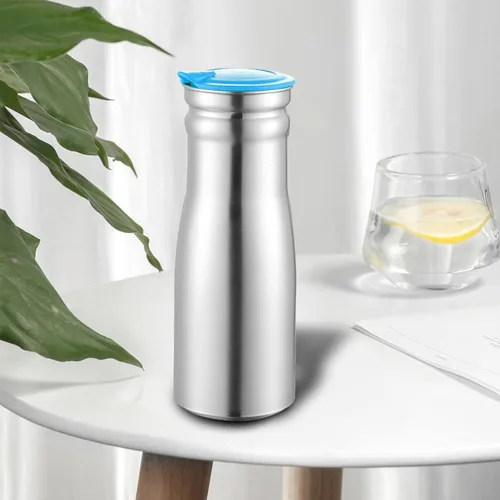 Vista 5 de Generic Hervidor de agua fría de acero inoxidable de 1 litro con tapa de polipropileno, botella aislada para té helado y bebidas frías, color azul