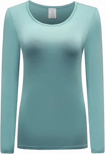 Vista 21 de OThread & Co. Camiseta de manga larga con cuello redondo para mujer, capa básica, de elastano Albaricoque