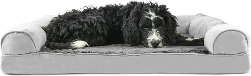 Vista 36 de Furhaven Funda de repuesto para cama de perro, estilo sofá, de pelo sintético y terciopelo, color salvia oscura, talla M