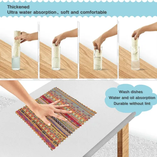 Vista 4 de CaTaKu Paños de cocina étnicos bohemios, paquete de 6 trapos reutilizables para lavar, paños de limpieza de microfibra, paños para secar la cocina