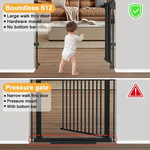 Vista 3 de DEARBB Puerta de bebé de 29.5 a 43.3 pulgadas, sin barra inferior, puerta grande para pasar, cierre automático, montaje en pared de metal