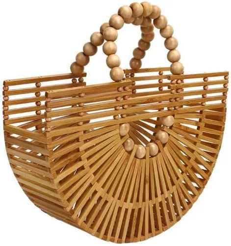 Vista 3 de Bolso de mano de bambú con asa superior para mujer, bolso de mano, bolso de playa de gran tamaño, bolso tejido de bambú