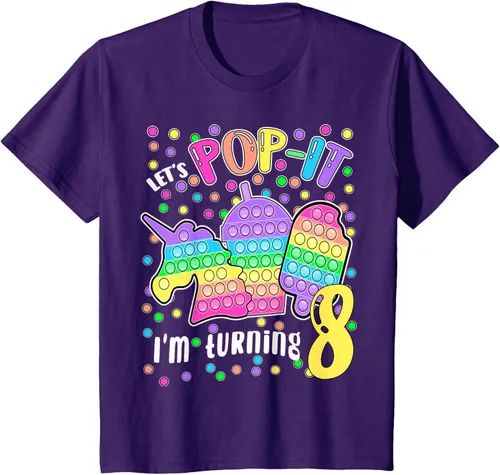 Vista 66 de Let's Pop-it I'm turning 8 Colorful 8th Birthday - Camiseta para niña, Negro