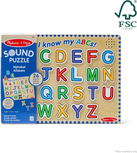 Vista 4 de Melissa & Doug Rompecabezas de madera con sonido del alfabeto - Rompecabezas de madera con efectos de sonido (26 piezas) - Certificado FSC