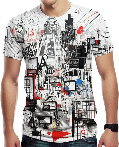 Vista 4 de Srcnhim Camiseta con marcadores de graffiti con letras callejeras para hombre, impresión 3D, camiseta gráfica de graffiti