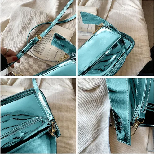 Vista 5 de Crbeqabe Bolso metálico plateado para mujer, bolso de noche Y2k brillante Hobo, bolso de mano metálico, bolso de hombro
