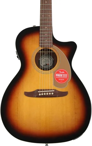 Vista 3 de Fender Newporter Classic - Guitarra acústica, con garantía de 2 años, Aged Cognac Burst, diapasón Pau Ferro, con funda