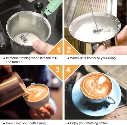 Vista 4 de Philorn - Varilla espumadora de leche recargable eléctrica de mano, batidor mini para café con leche, capuchino, frappé, matcha, chocolate caliente