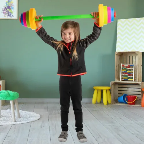 Vista 6 de Juego de Pesas para Niños - Barra con 8 Placas Ajustables - Gimnasio de Juego Interior para Niños Juego de Entrenamiento para Niños Pequeños