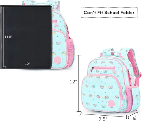 Vista 5 de mibasies Mochila para niñas y niños, ideal para niños y niñas, mochila para preescolar jardín de infantes y primaria, Rosa Arco Iris, Niñito-7L