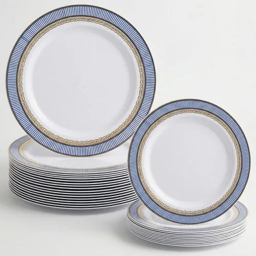 Vista 8 de OCASIONES" Paquete de 50 platos (25 invitados) - Juego de platos de plástico desechables pesados para fiestas de boda - 25 x 10.5'' cena + 25 x