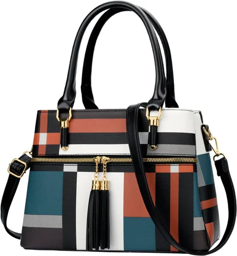 Vista 9 de KKXIU Bolsos tipo satchel para mujer con asa, bolsos de hombro y carteras con bolsillos y cremallera, bolsos cruzados de cuero