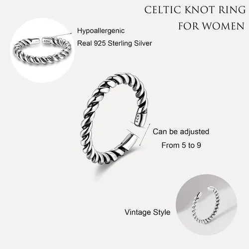Vista 25 de CANDYFANCY Anillo de nudo celta de plata de ley 925 abierto para el dedo medio nudillo para mujer, tamaño ajustable 4-7