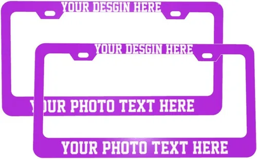 Vista 10 de Paquete de 2 marcos para placa de matrícula personalizados para tu propio automóvil, soporte personalizado para placa de matrícula con texto