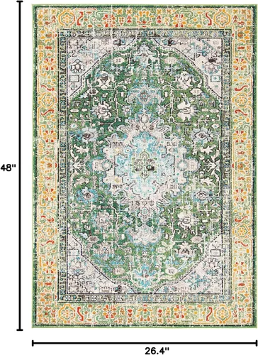 Vista 2 de SAFAVIEH Madison Collection - Alfombra decorativa de 2 pies 2 pulgadas x 4 pies, color verde y turquesa, diseño envejecido, no desprende pelusa