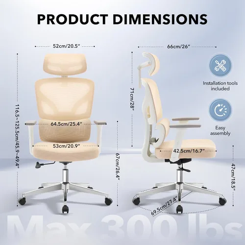 Vista 2 de Silla de oficina ergonómica - Silla de escritorio de malla para el hogar con soporte lumbar ajustable, silla de juegos de computadora con respaldo