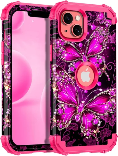 Vista 31 de Miqala Funda compatible con iPhone 13, que brilla en la oscuridad, tres capas, resistente, a prueba de golpes, de plástico duro, funda protectora