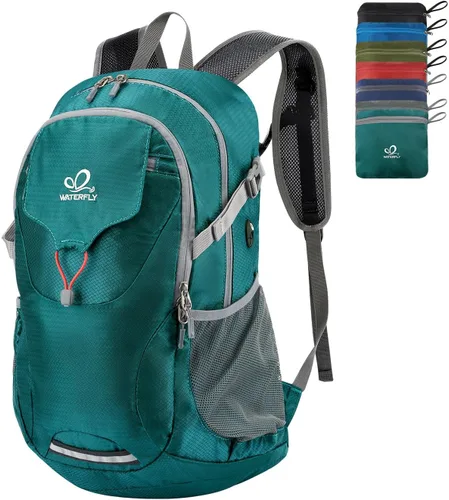 Vista 18 de WATERFLY Mochila de senderismo ligera y plegable, paquete de día 30L azul