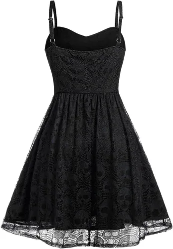 Vista 3 de Disfraz de Halloween para mujer talla grande de malla de encaje sin mangas camisola mini vestido