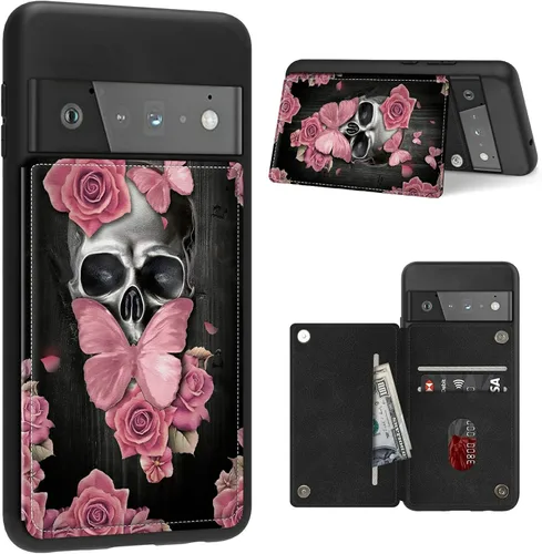 Vista 32 de Funda para Google Pixel 6 Pro con ranura para tarjetero, funda de piel sintética, doble cierre magnético y cubierta duradera de poliuretano girasol