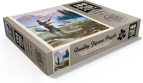 Vista 3 de MyPuzzle Classic Sportsman: Fly Fishing, Vintage Poster - Rompecabezas de 100 piezas prémium para adultos