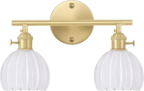 Vista 32 de Shenmoyl Lámparas de baño, lámpara de pared de 2 luces para tocador sobre espejo con pantalla de vidrio tulipán blanco para dormitorio, sala