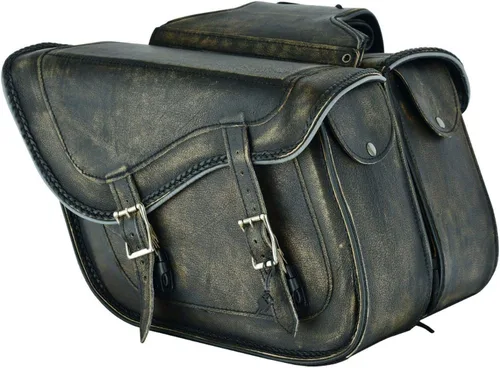 Vista 16 de Maleta impermeable de cuero genuino para motocicleta con funda para pistola en el interior marrón y negro tachuela/sin tachuelas