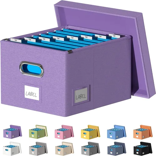 Vista 9 de Organizador de archivos, caja de almacenamiento plegable para oficina, caja de archivos con tapas, organizador de documentos para oficina y hogar