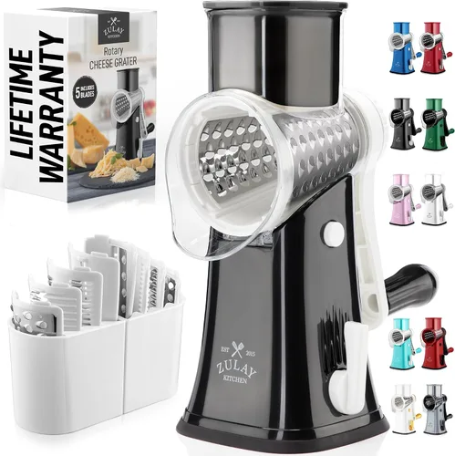 Vista 18 de Zulay Kitchen Rallador Rotativo de Queso de 5 Cuchillas Rallador de Queso - Rallador de Queso Manual de Manivela con Succión Reforzada y 5 Tambores