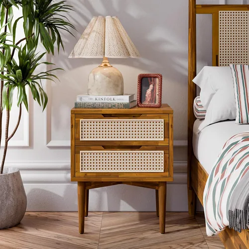 Vista 14 de Bme Caden Mesita de noche/Mesa auxiliar/Mesa de centro de madera maciza, completamente ensamblada, con 1 cajón para dormitorio y sala de estar