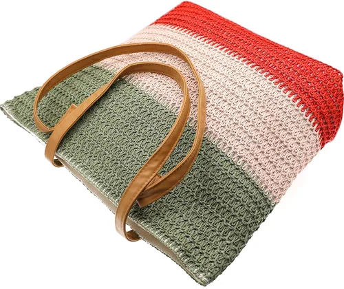 Vista 26 de Bolso grande de paja para mujer, tejido de ratán, bolso de playa de verano, a rayas