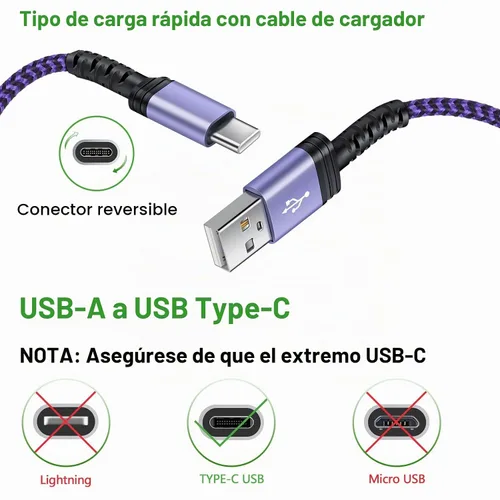 Vista 4 de Samsung - Cable de carga rápida tipo C, cable de alimentación de teléfono Android de 6 pies para Samsung Galaxy A23/A15 5G/A14 5G/A54/A53/S24/S23
