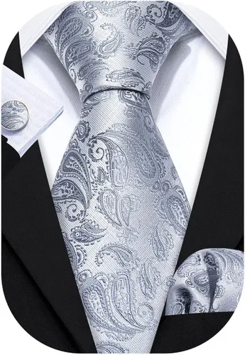 Vista 72 de Barry.Wang - Juego de corbata de seda para hombre, diseño de cachemira, pañuelo y gemelos de bolsillo