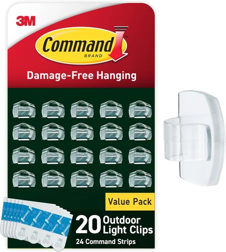 Vista 10 de Command - Clips para luces de exterior, 40 transparentes y 48 tiras, suspensión sin daños con tiras resistentes al clima, clips de pared para colgar
