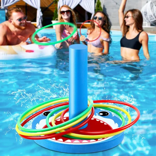 Vista 8 de Hiboom Juegos de lanzamiento de anillos de piscina, juegos de piscina para adultos y familia con 6 anillos de lanzamiento, juguetes flotantes