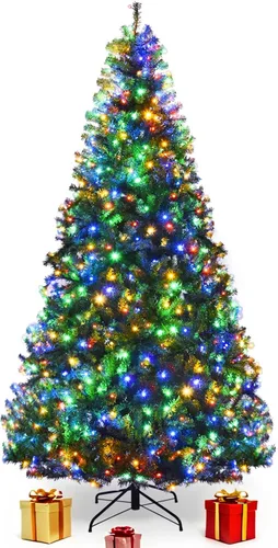 Vista 10 de COSTWAY Árbol de Navidad flocado de nieve de 6 pies, pino artificial con bisagras Blanco