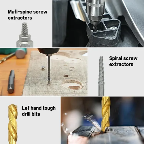 Vista 6 de GMTOOLS Kit Extractor de Tornillos Helicoidales y Pernos de 35 Piezas, Kit de Remoción Fácil con Broca de Mano Izquierda Extractor Multi-estriado