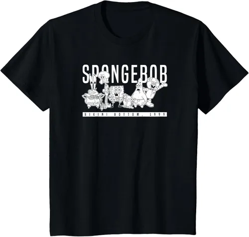 Vista 41 de Bob Esponja Vintage Group Simple Logo Camiseta, Negro