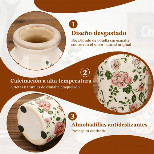 Vista 4 de 2 piezas de jarrones pequeños de cerámica, jarrones rústicos de granja, jarrones boho, decoración del hogar para tu cocina, dormitorio, oficina