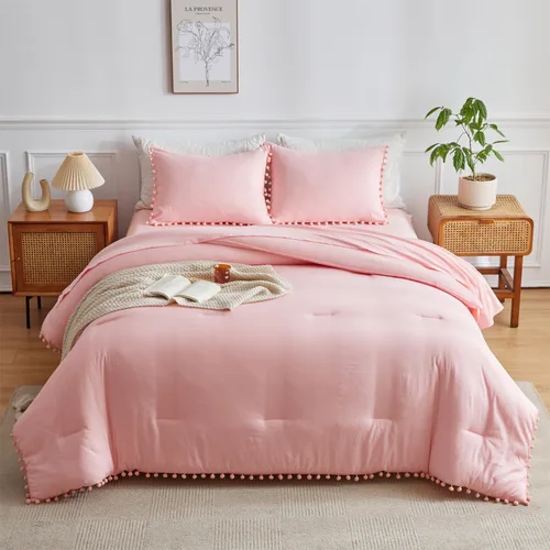 Vista 5 de IHOUSTRIY Juego de edredón rosa para niños, tamaño individual, cama en una bolsa, tamaño individual, 5 piezas para adolescentes y niñas