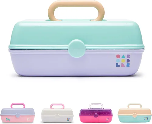 Vista 14 de Caboodles Pretty in Petite - Caja de maquillaje de dos tonos rosa sobre lavanda, caja organizadora de plástico duro, 2 bandejas giratorias, espejo